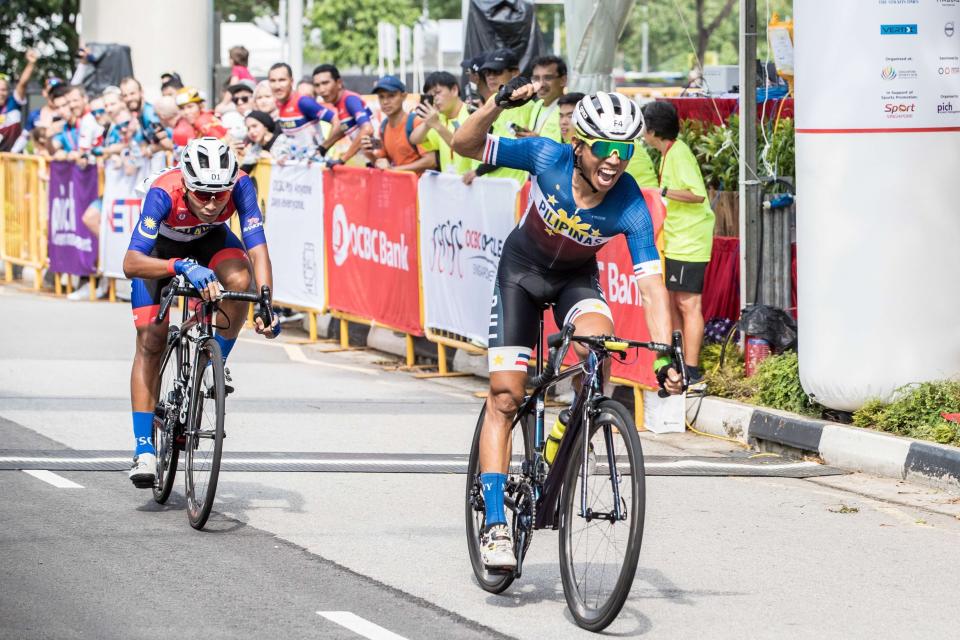 The Philippines crossing the finish line to emerge as champions of the 2019 OCBC Cycle Speedway Southeast Asia Championship, held at the Singapore Sports Hub. (PHOTO: OCBC Cycle)