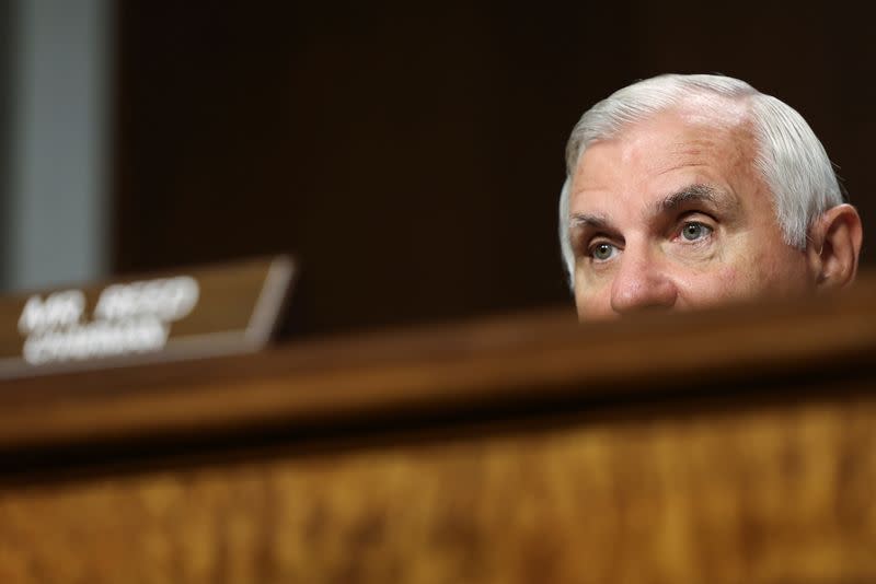 U.S. Air Force Gen. Charles Brown Jr. attends a U.S. Senate hearing on his nomination to be chairman of the Joint Chiefs of Staff, in Washington