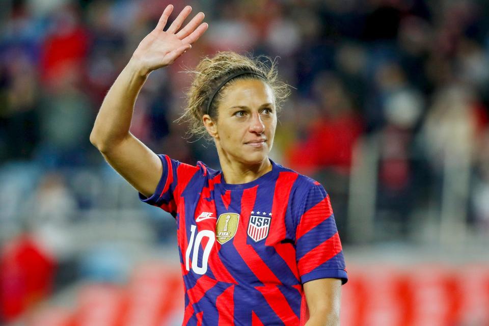 Carli Lloyd waves to the crowd after playing her final game for the U.S. Women's National Team on Oct. 26, 2021.