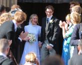 <p>Singer Ellie Goulding married Caspar Jopling at York Minster in a silk crêpe gown designed by Natacha Ramsay-Levi for Chloé in 2019. The dress is covered in hand-embroidered White Rose of York symbols, and reportedly took 640 hours to make.</p>