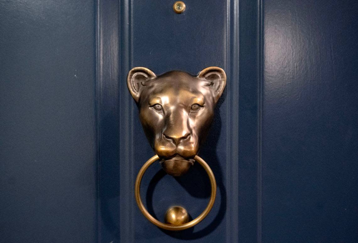 The door knockers for the guest rooms of the Nittany Lion Inn.