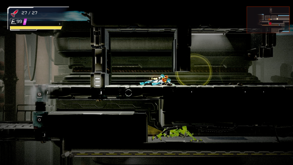 Samus sliding under a wall