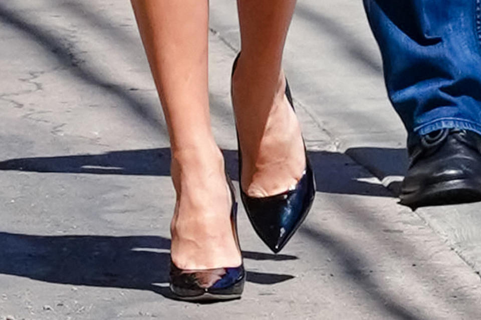 A closer view of Margot Robbie’s heels. - Credit: MEGA