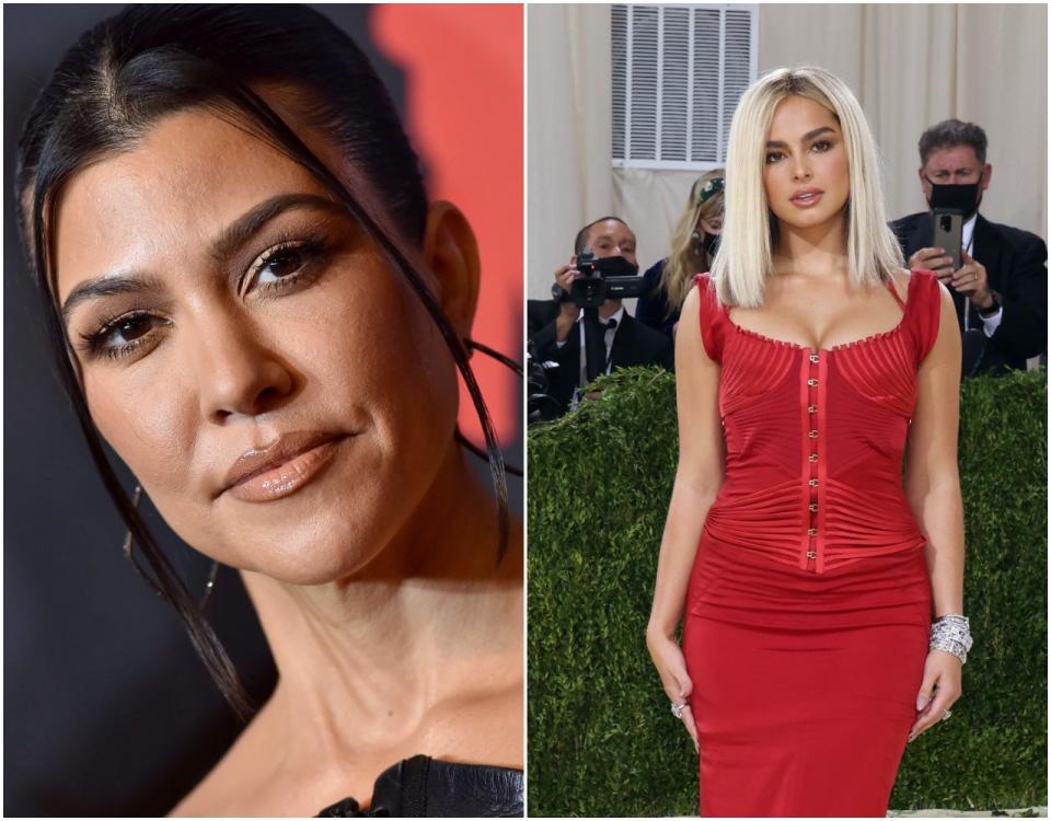 Kourtney Kardashian at the VMAs (left) and Addison Rae (right).