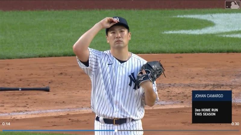 田中將大被爆頭後第3場出賽，用66球投4局挨轟失2分。（圖／翻攝自MLB官網）