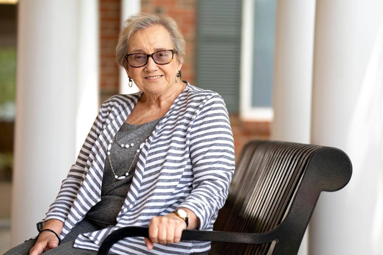 Dorothy "Dottie" Fideli sits outside her home in Goshen in June.