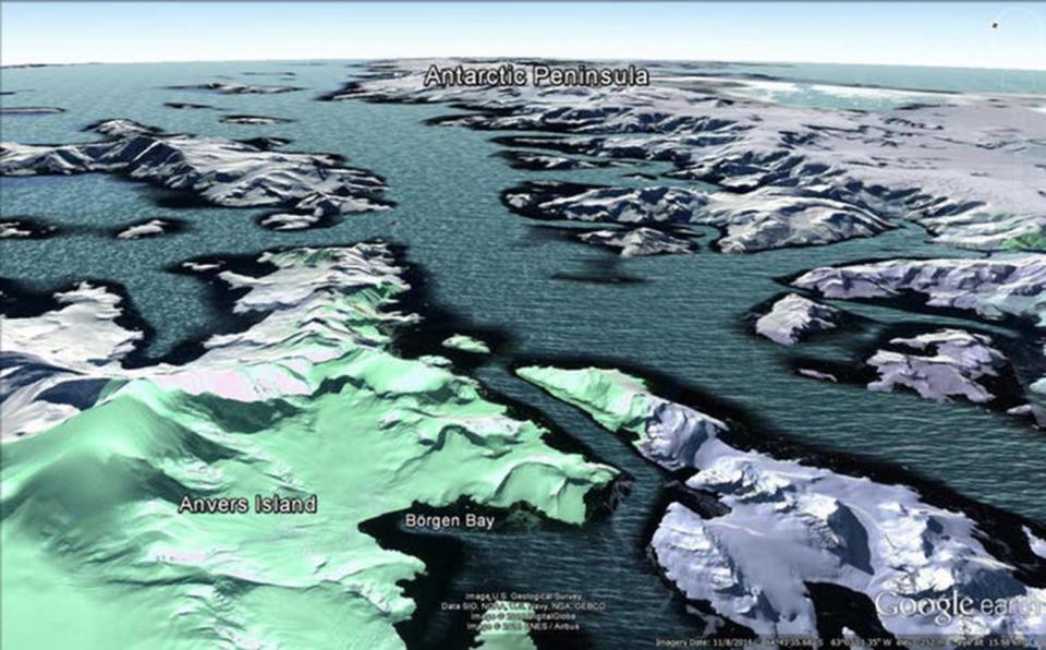 Research teams have been analysing areas of Antarctica’s northernmost fjords (Google Earth/US Geological Survey/DigitalGlobe/CNES/Airbus)