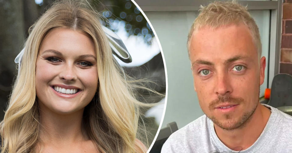 L: Home and Away star Sophie Dillman at the races. R: Patrick O'Connor with new blonde hair