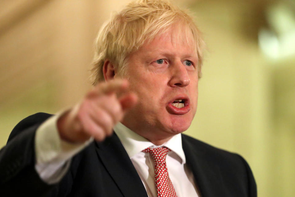 Britain's Prime Minister Boris Johnson speaks in the Stormont Parliament Buildings in Belfast, Northern Ireland, January 13, 2020. Liam McBurney/Pool via REUTERS