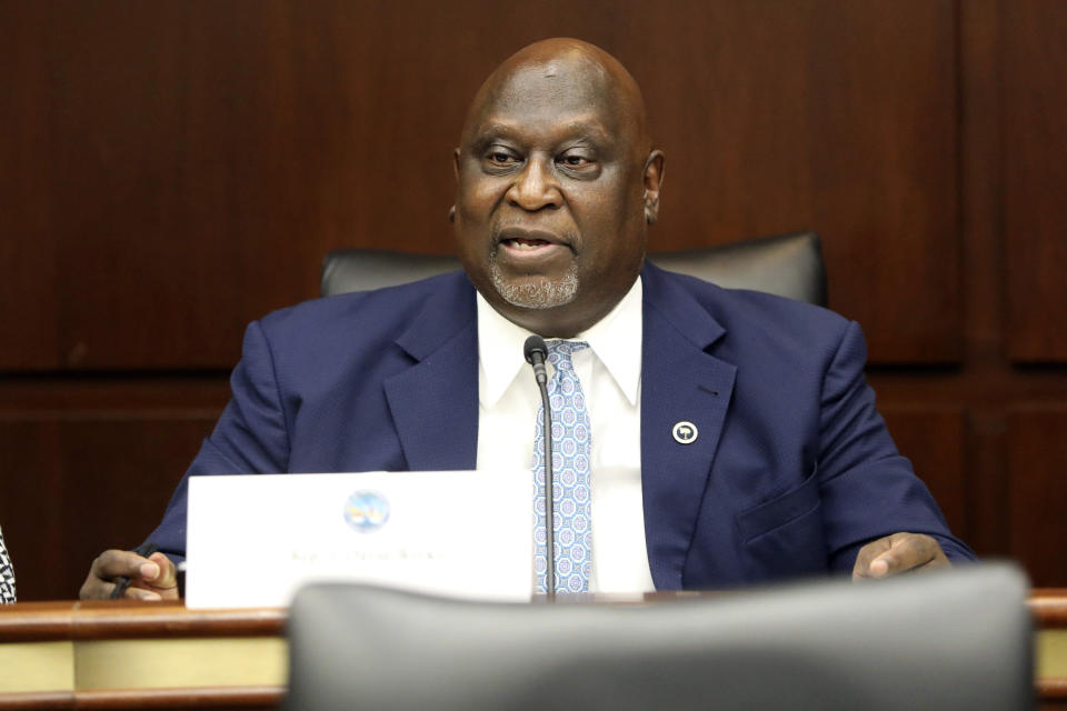 State Rep. David Weeks, D-Sumter, speaks during a meeting of a special House committee looking at a stricter abortion law in the state on Tuesday, July 19, 2022, in Columbia, S.C. (AP Photo/Jeffrey Collins)