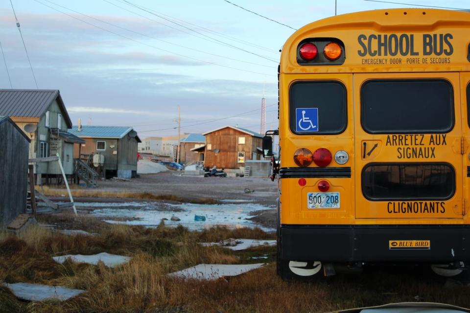 A school bus sits idle in the hamlet of Kugaaruk, Nunavut, on Sept. 29, 2020.