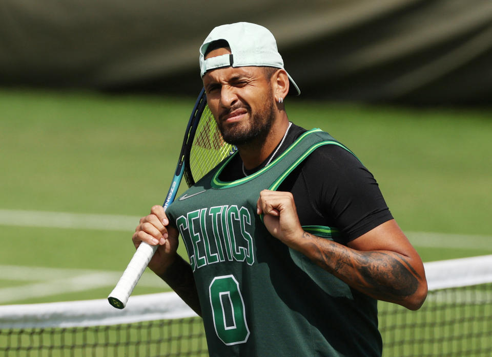 El australiano Nick Kyrgios durante una práctica para las semifinales de Wimbledon contra Rafael Nadal de España. (Foto: REUTERS/Matthew Childs)