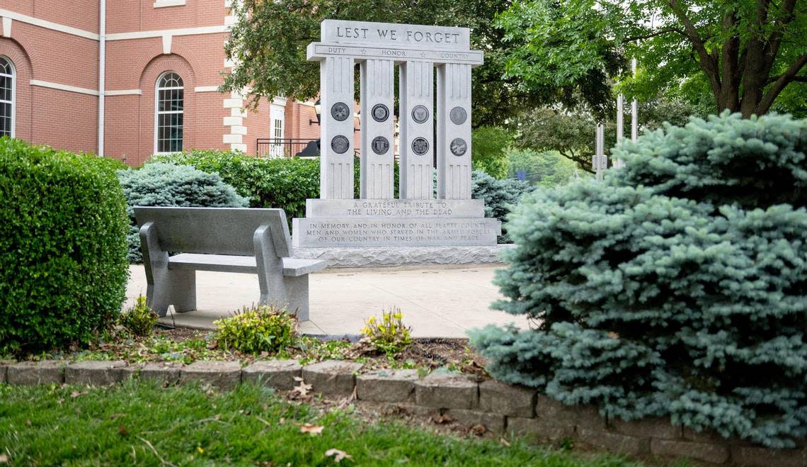 The Veterans Memorial for Platte County veterans is located on the grounds of the Platte County Courthouse in Platte City, Missouri.