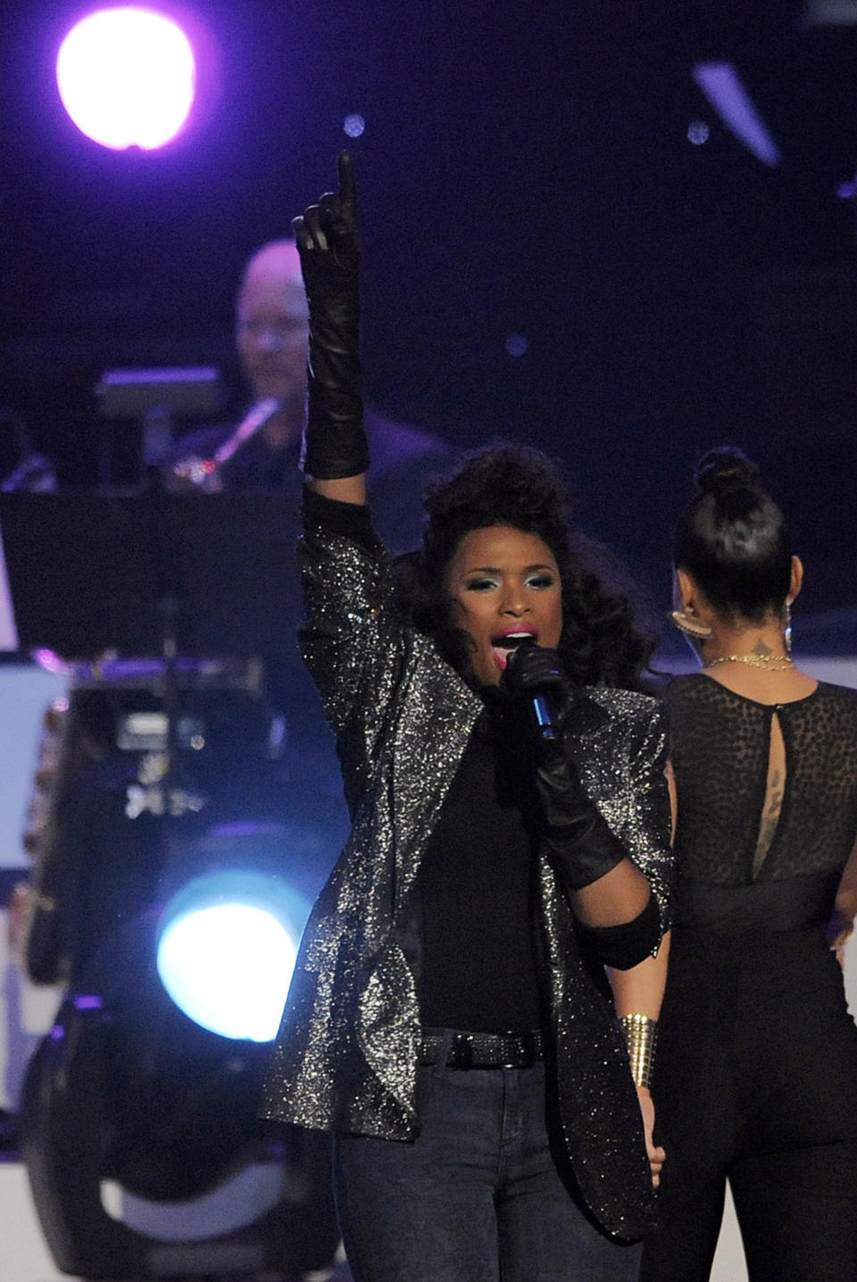 Singer Jennifer Hudson performs onstage at "We Will Always Love You: A Grammy Salute to Whitney Houston," at Nokia Theatre on Thursday, Oct. 11, 2012, in Los Angeles. The one-hour concert tribute will air on CBS on Nov. 16. (Photo by Chris Pizzello/Invision/AP)