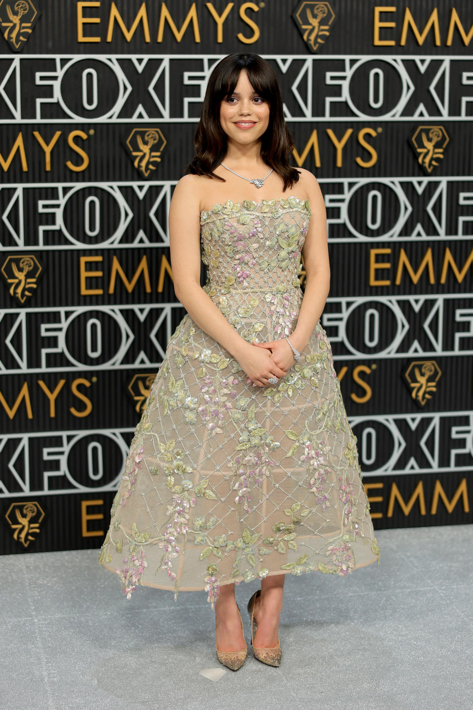 Jenna Ortega in a Dior Haute Couture floral gown at the 75th Primetime Emmy Awards