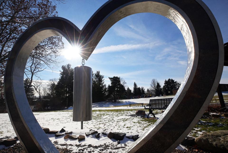 A sculpture titled "Echo of the Heart" by artist Matthew Allen Albright was installed at Chardon Living Memorial Park to memorialize the 2012 Chardon High School shooting.