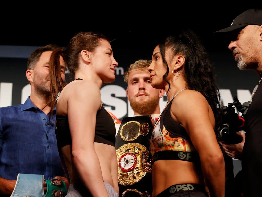 Katie Taylor (left) defends her undisputed lightweight title against Amanda Serrano (Getty Images)