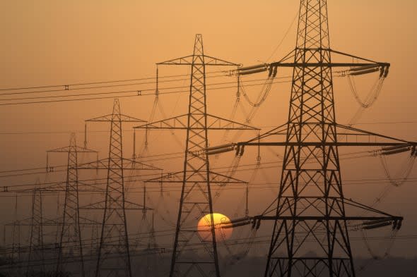 Radley pylons at sunset, Oxfordshire England.