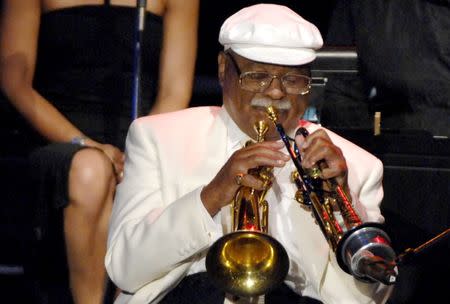 Clark Terry performs at the Grammy Foundation's "Starry Night" Gala under the stars honoring Quincy Jones with the Grammy Foundations Leadership Award in recognition of his work both musically and philanthropically at Strauss Stadium on the UCLA Campus on July 28, 2007 in Westwood, California.