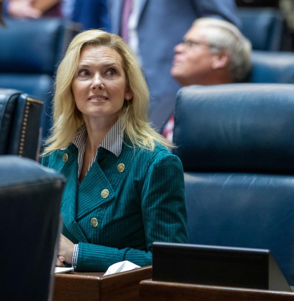 Shelli Yoder, a Democratic member of the Indiana Senate during Organization Day at the Indiana Statehouse in Indianapolis, Tuesday, Nov. 16, 2021.