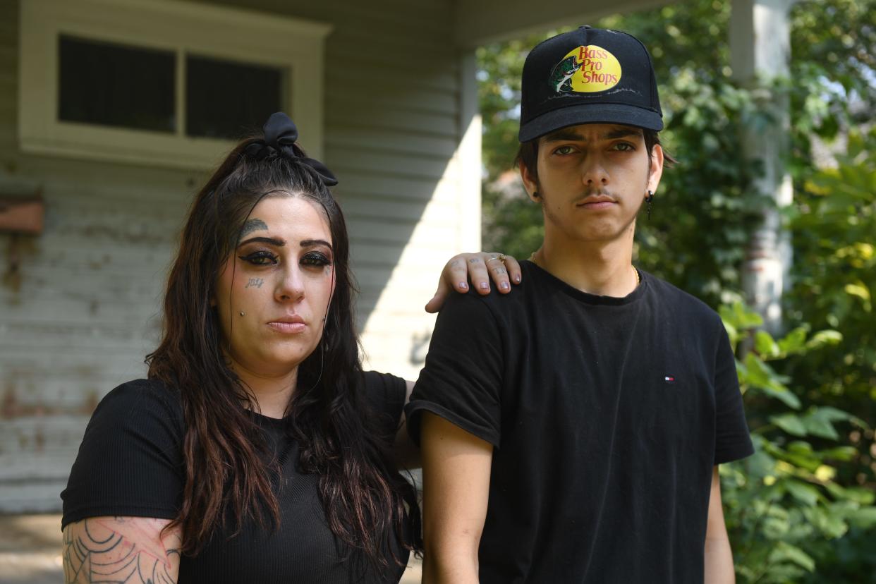 Christian Banley and her son Josh Banley pose together in front of their Aberdeen home on Wednesday, Aug. 23, 2023.