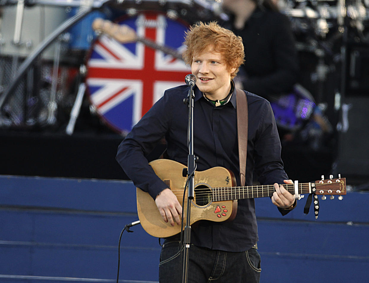 FILE - This June 4, 2012 file photo shows musician Ed Sheeran performing at the Queen's Jubilee Concert in front of Buckingham Palace in London. Sheeran, who wrote the pop ballad 