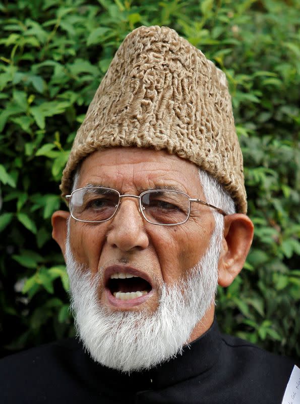 FILE PHOTO: Geelani chairman of hardliner faction of Hurriyat Conference speaks during news conference in Srinagar