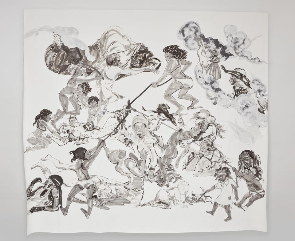 Kara Walker, "The Pool Party of Sardanapalus (after Delacroix, Kienholz)," 2017, Sumi ink and collage on paper, 126.5 by 140 inches. (Photo: Kara Walker courtesy of Sikkema Jenkins  Co New York)