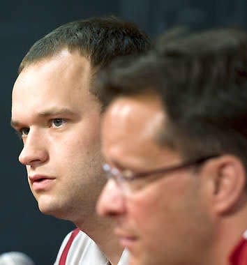 Former Indiana director of basketball operations Drew Adams, back, sits next to Tom Crean at his introductory press conference. Adams is now an assistant coach at New Mexico. David Snodgress | Herald-Times