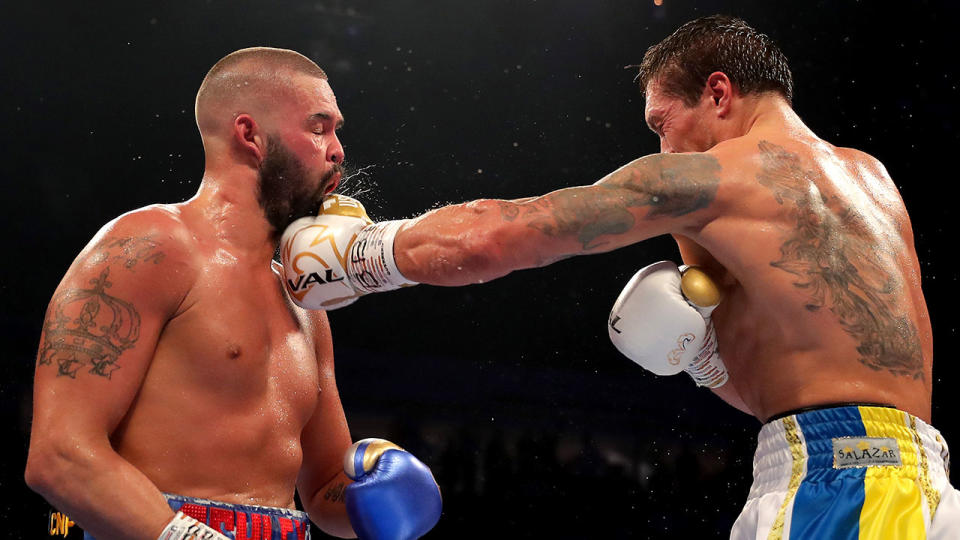 Oleksandr Usyk of Ukraine punches Tony Bellew of England during the WBC, WBA, WBO, IBF & Ring Magazine World Cruiserweight Title Fight between Oleksandr Usyk and Tony Bellew at Manchester Arena on November 10, 2018 in Manchester, England. (Photo by Richard Heathcote/Getty Images)