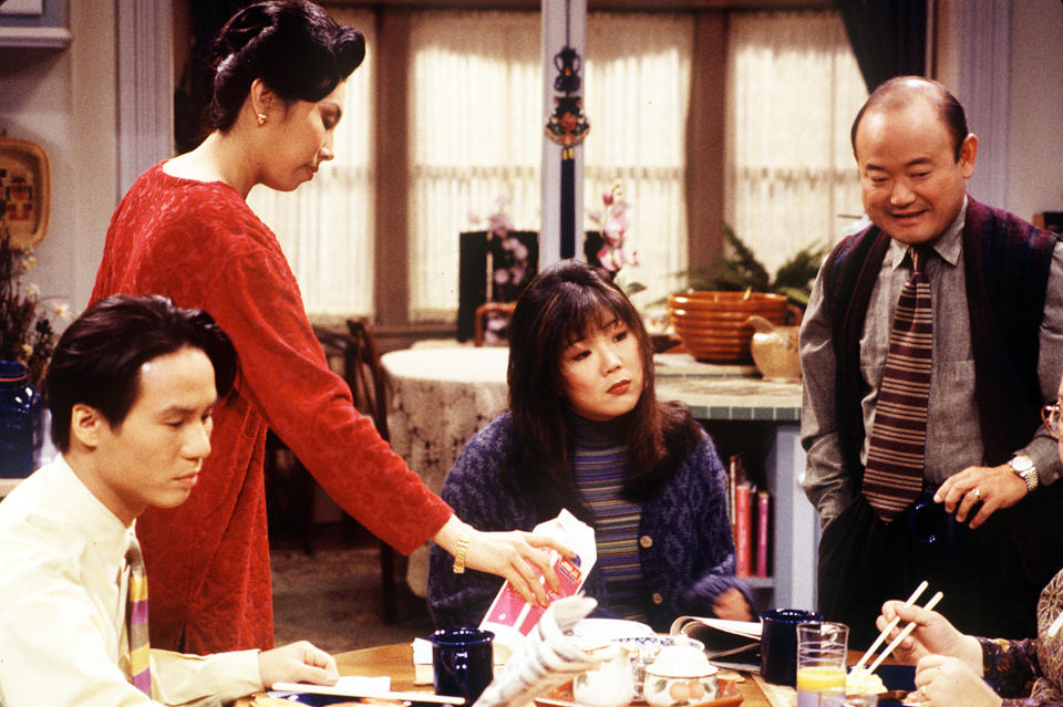 still from All American Girl of BD Wong, Jodi Long, Margaret Cho and Clyde Kusatsu