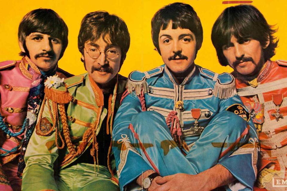 <p>Bill Waterson / Alamy</p> , Sgt Peppers Lonely Hearts Club Band promo poster: Ringo Starr, John Lennon, Paul McCartney, George Harrison. 