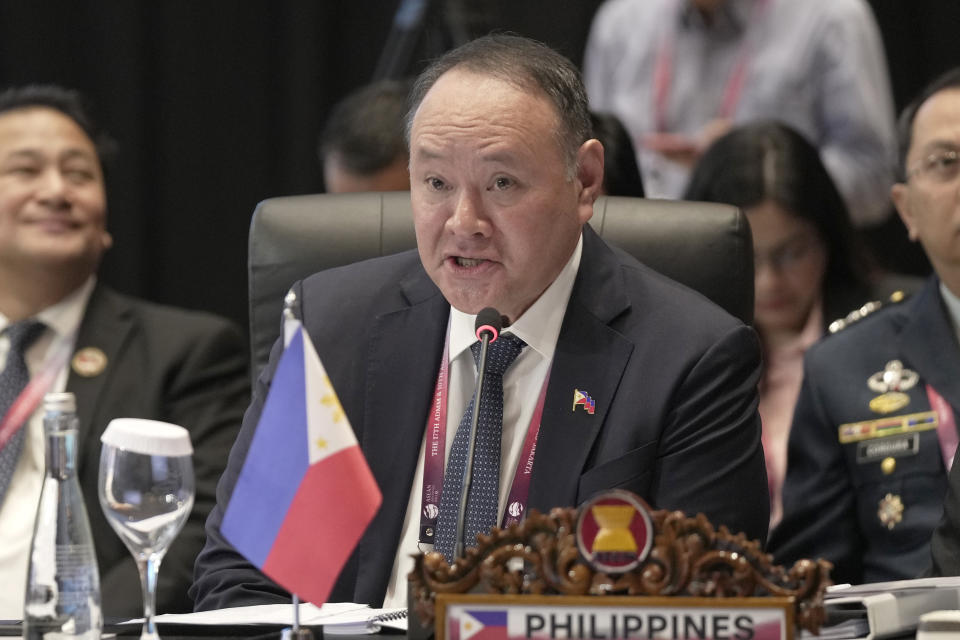 Philippine's Defense Secretary Gilbert Teodoro speaks during the opening session of the Association of Southeast Asian Nations (ASEAN) Defense Ministers Meeting in Jakarta, Indonesia, Wednesday, Nov. 15, 2023. (AP Photo/Dita Alangkara, Pool)