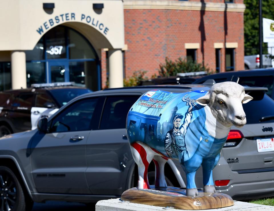 Webster Police Department's Slater’s Sheep, sponsored JV Mechanical Contractors, is made of plumbing industry history and tools by artist Dave Laabs.