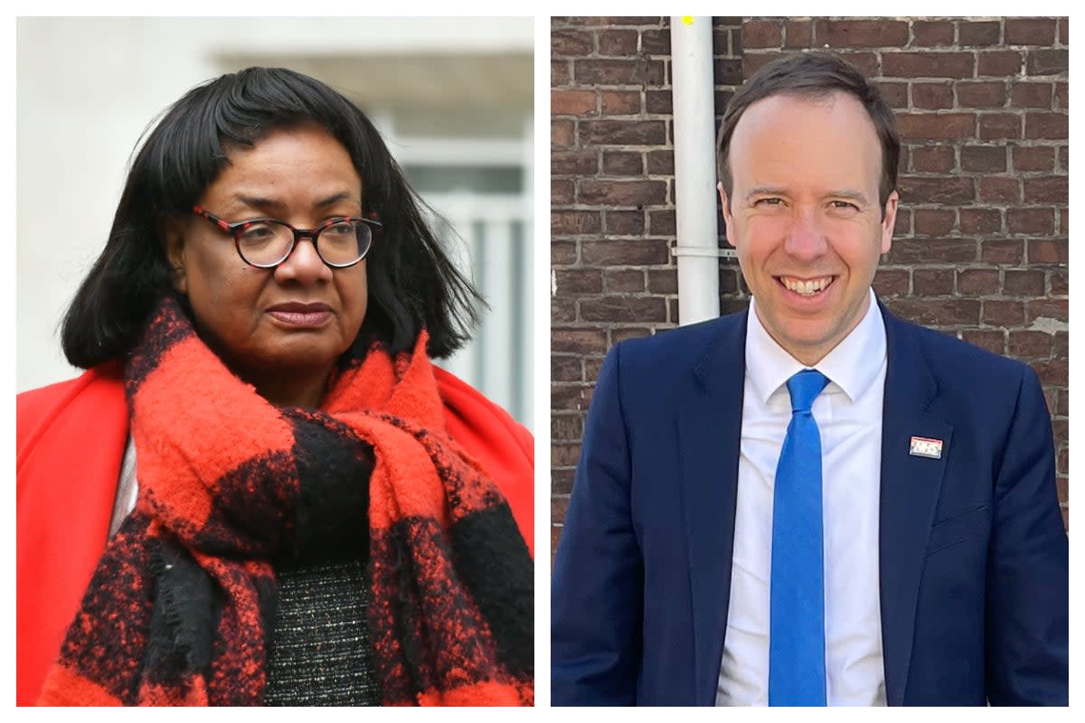 Diane Abbott and Matt Hancock (PA Dominc Lipinski / PA Wire)