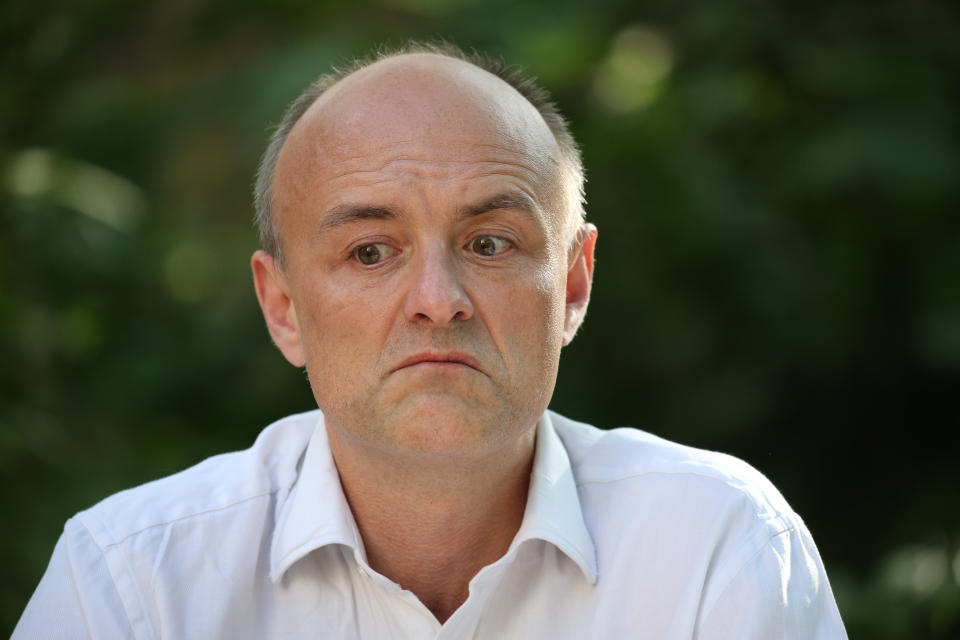 Dominic Cummings, senior aide to Prime Minister Boris Johnson, answers questions from the media after making a statement inside 10 Downing Street, London, following calls for him to be sacked over allegations he breached coronavirus lockdown restrictions.