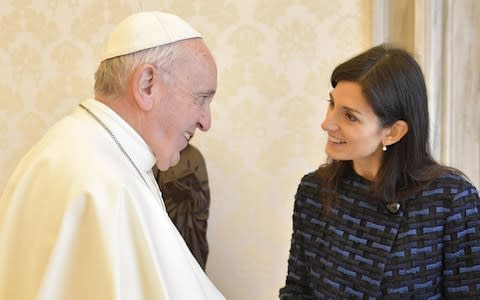 Virginia Raggi, the mayor of Rome, meeting Pope Francis last week  - Credit: VATICAN MEDIA