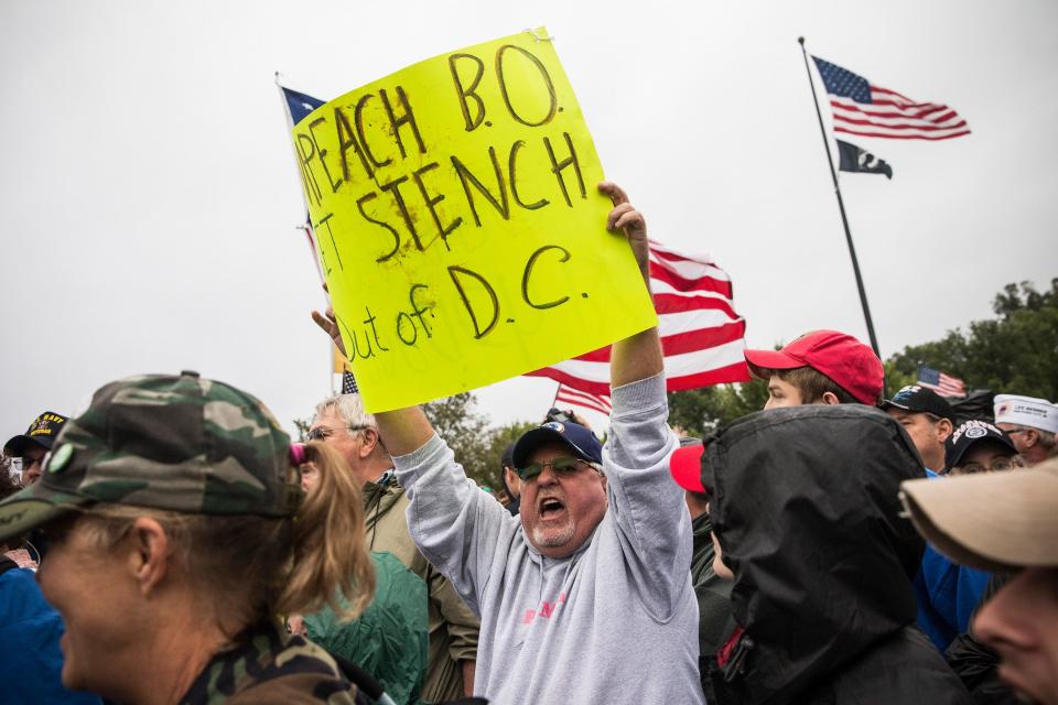 Conservatives protest in Washington, D.C., on Oct. 13, 2013, to reopen memorials closed by a government shutdown.