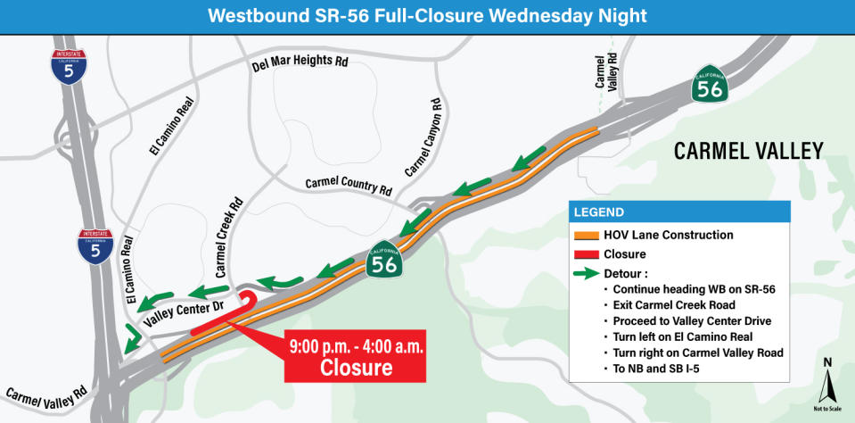 Westbound SR-56 Full-Closure Wednesday and Thursday night (Photo courtesy Cal Trans)