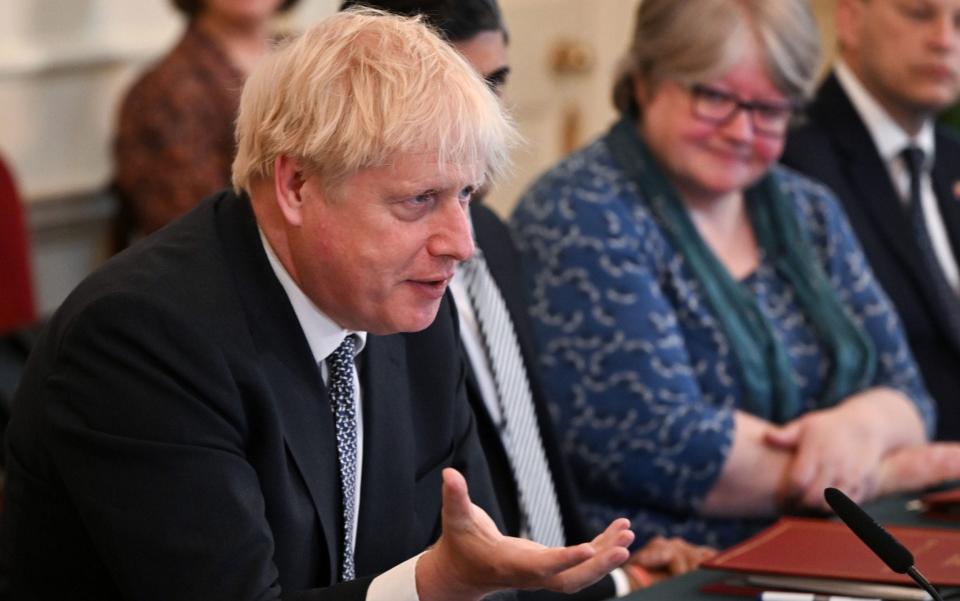 Boris Johnson is pictured addressing Cabinet this morning - Justin Tallis /PA