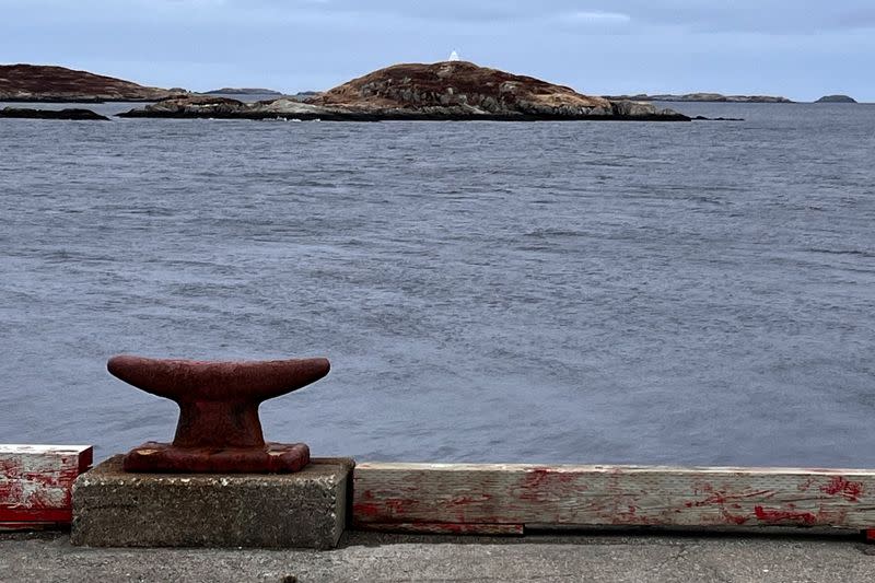 A beacon is seen on top of Eclipse Island just off the town of Burgeo