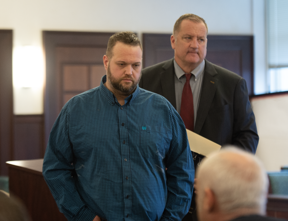 Jeremiah Allen, left, appeared Friday, Jan. 26, 2024, in Portage County Common Pleas Court with his attorney, Troy Reeves. Allen was in court for a sentencing hearing before Visiting Judge Thomas Pokorny.