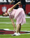 <p>Arizona Cardinals quarterback Drew Stanton wears a costume as he warms up prior to an NFL football game against the Jacksonville Jaguars, Sunday, Nov. 26, 2017, in Glendale, Ariz. (AP Photo/Ross D. Franklin) </p>