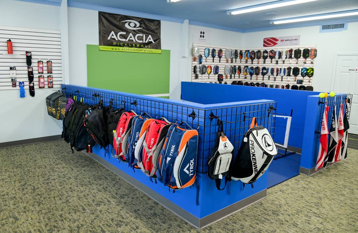 Selection of merchandise available for sale at Pickleball Sports at 4446 Forsyth Road in Macon. Jason Vorhees/The Telegraph