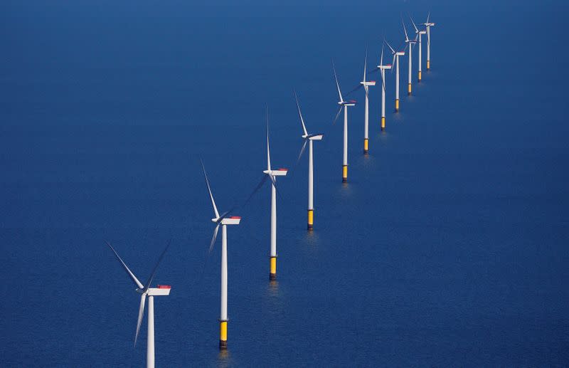 FILE PHOTO: General view of the Walney Extension offshore wind farm operated by Orsted off the coast of Blackpool