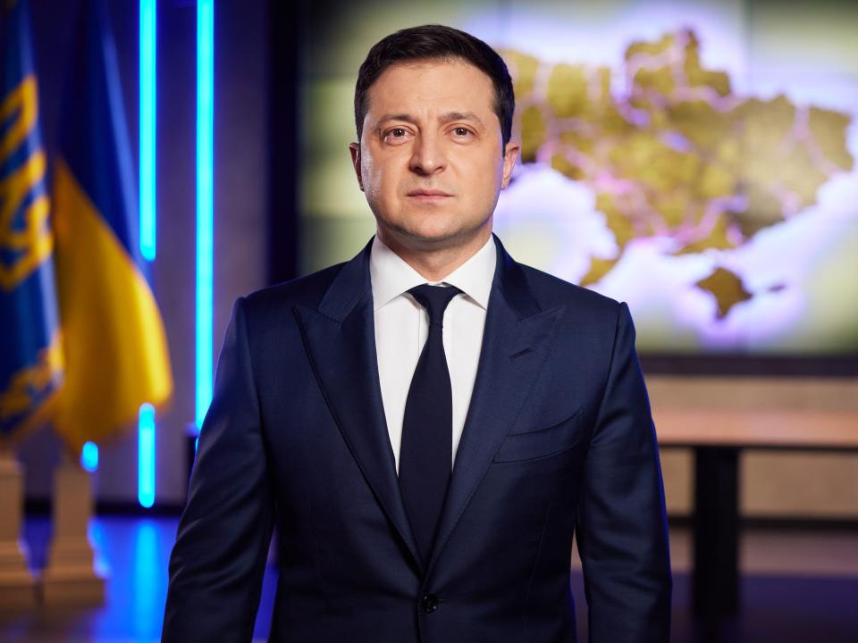 Volodymyr Zelenskyy, president of Ukraine, address the nation