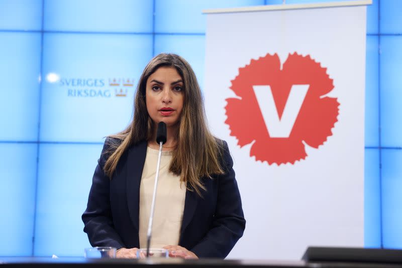 Sweden's Left Party leader Dadgostar speaks during a news conference after the no-confidence vote against PM Lofven, in Stockholm