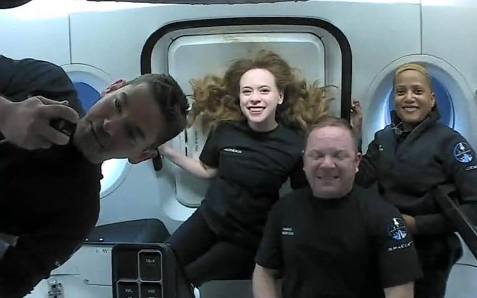 Inspiration4 crew (L-R) Jared Isaacman, Hayley Arceneaux, Christopher Sembroski and Sian Proctor in orbit - AFP