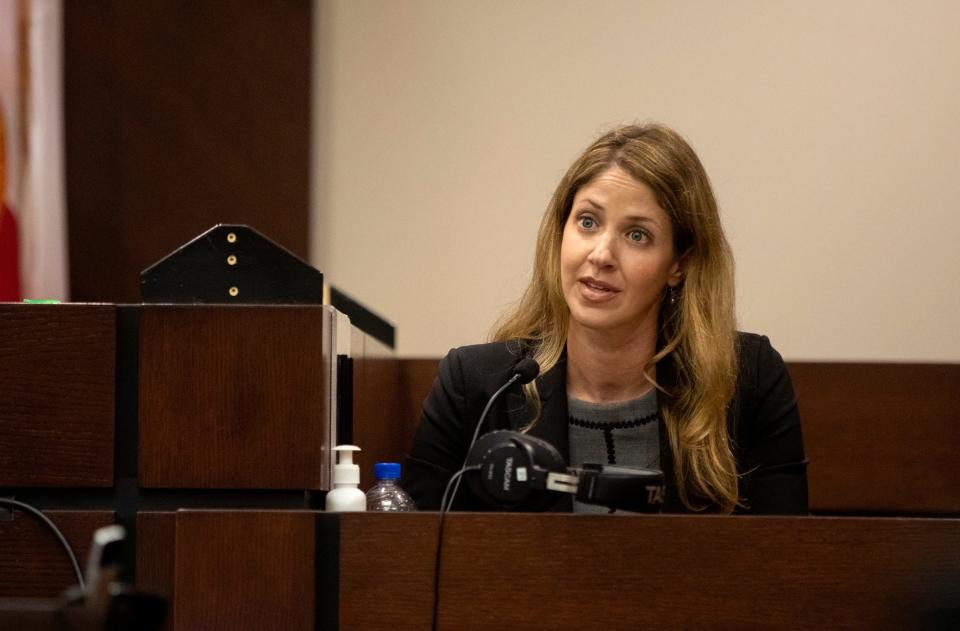 Dan Markel's ex-wife Wendi Adelson reacts to questions during her testimony in the trial of Katherine Magbanua on Thursday, May 19, 2022.