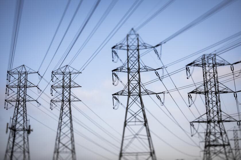 REDONDO BEACH, CA - July 13: Overhead electric power lines photographed with a tilt-shift lens, in Redondo Beach, CA, Tuesday, July 13, 2021. (Jay L. Clendenin / Los Angeles Times)